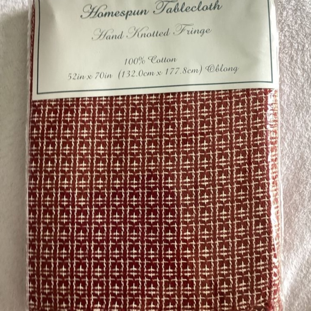 New Homespun Fringed Tablecloth, 52x70”, 100% cotton